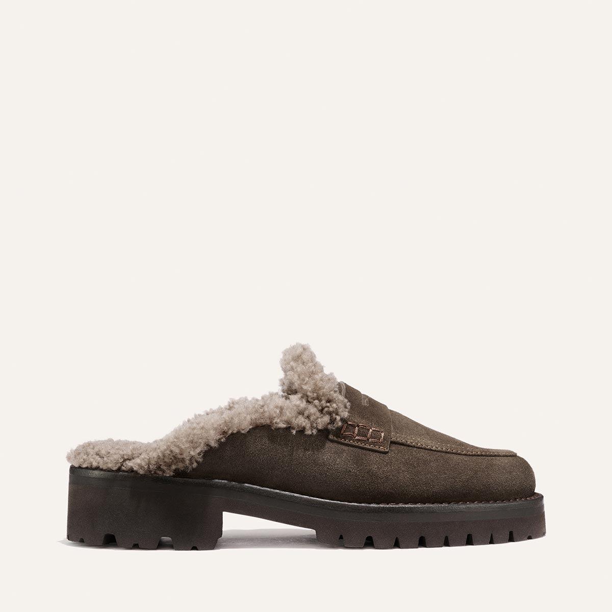 The Marlowe Mule - English Brown Suede and Shearling by MARGAUX