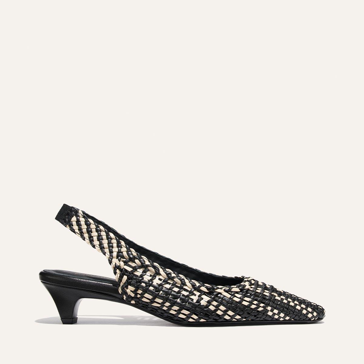 The Sofia Sling - Black and Ecru Woven Leather by MARGAUX