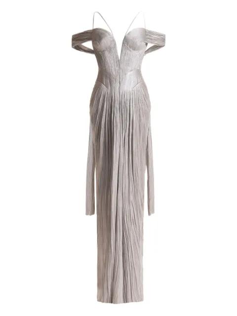 pleated front-slit gown by MARIA LUCIA HOHAN