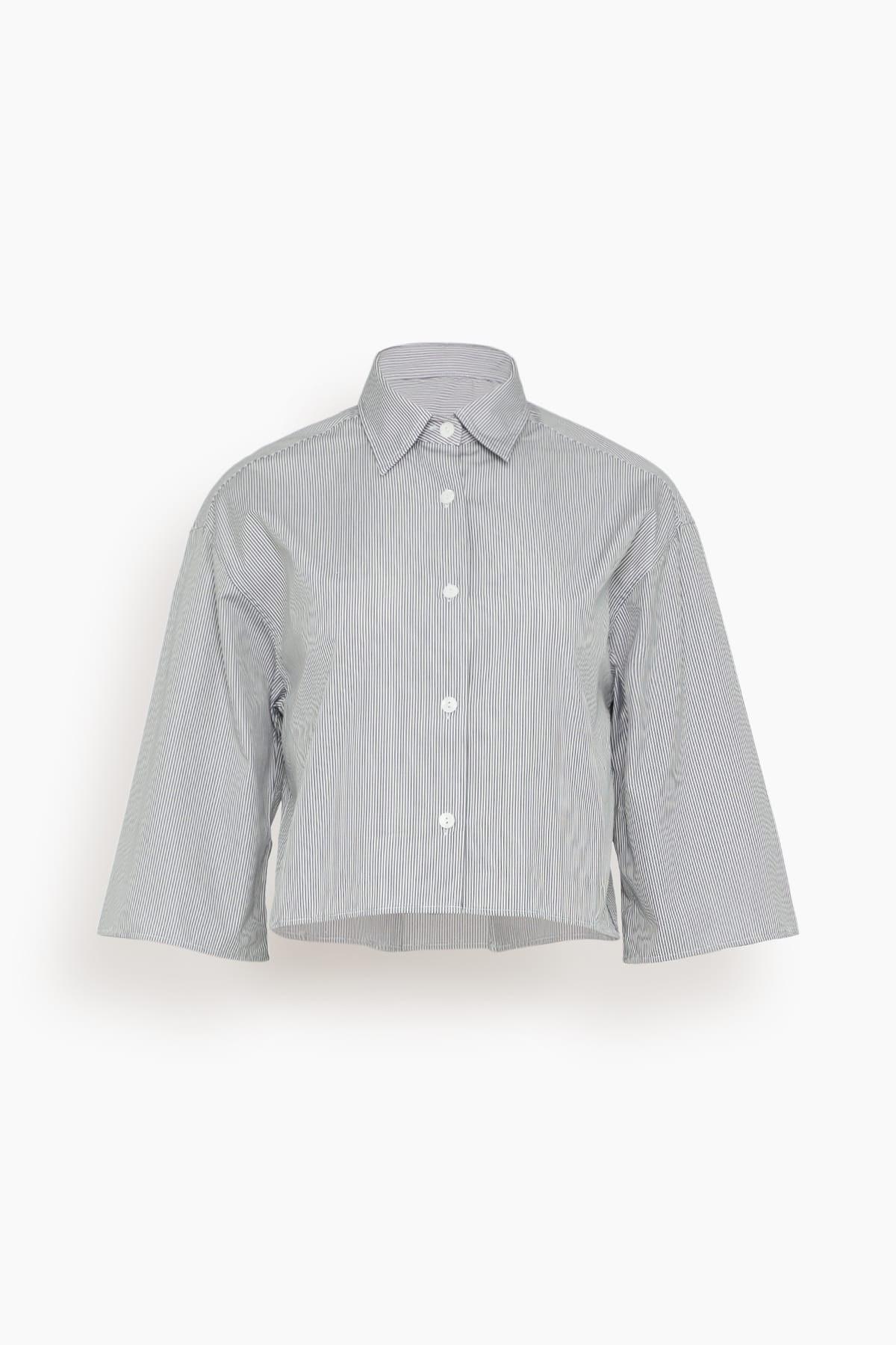 Cropped Short Sleeve Shirt in Pinstripe Black/White by MARIA MC MANUS