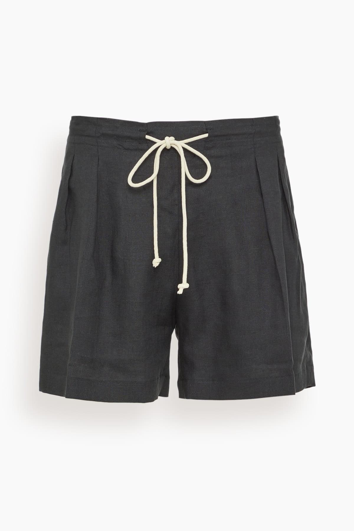 Drawstring Pleat Front Short in Black by MARIA MC MANUS