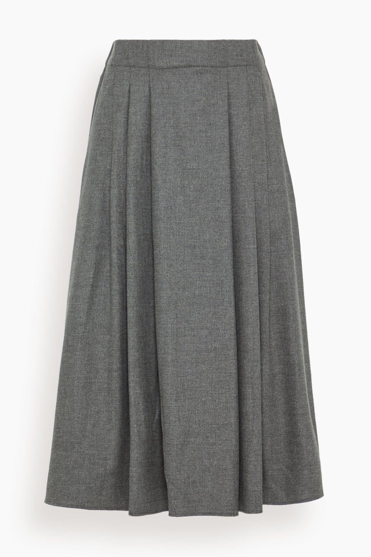 Pleat Front Full Skirt in Charcoal Tweed by MARIA MC MANUS