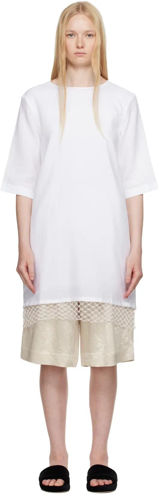 White T-shirt Cocoon Macrame Minidress by MARIA MC MANUS