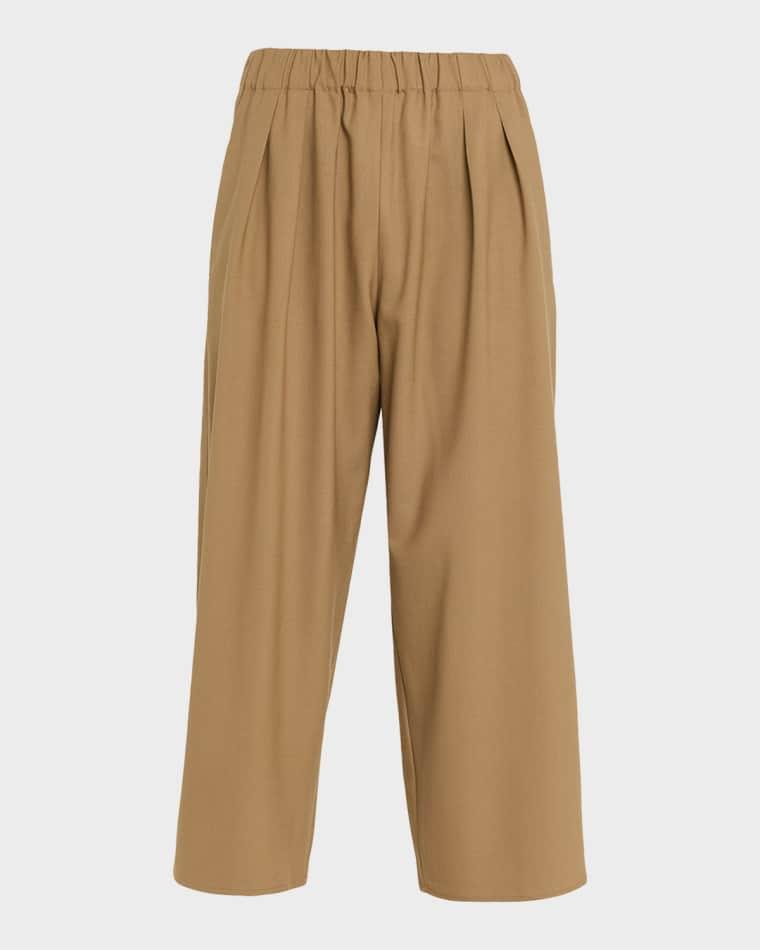 Pleated Wide-Leg Crop Pull-On Trousers by MARIA MCMANUS