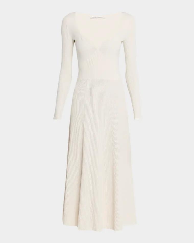 Ribbed Bustier Long-Sleeve Midi Dress by MARIA MCMANUS