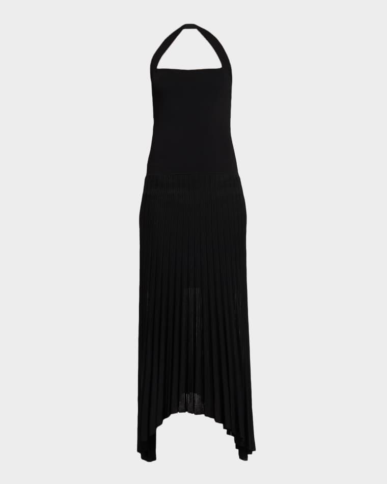 Semi-Sheer Pleated Halter Midi Dress by MARIA MCMANUS