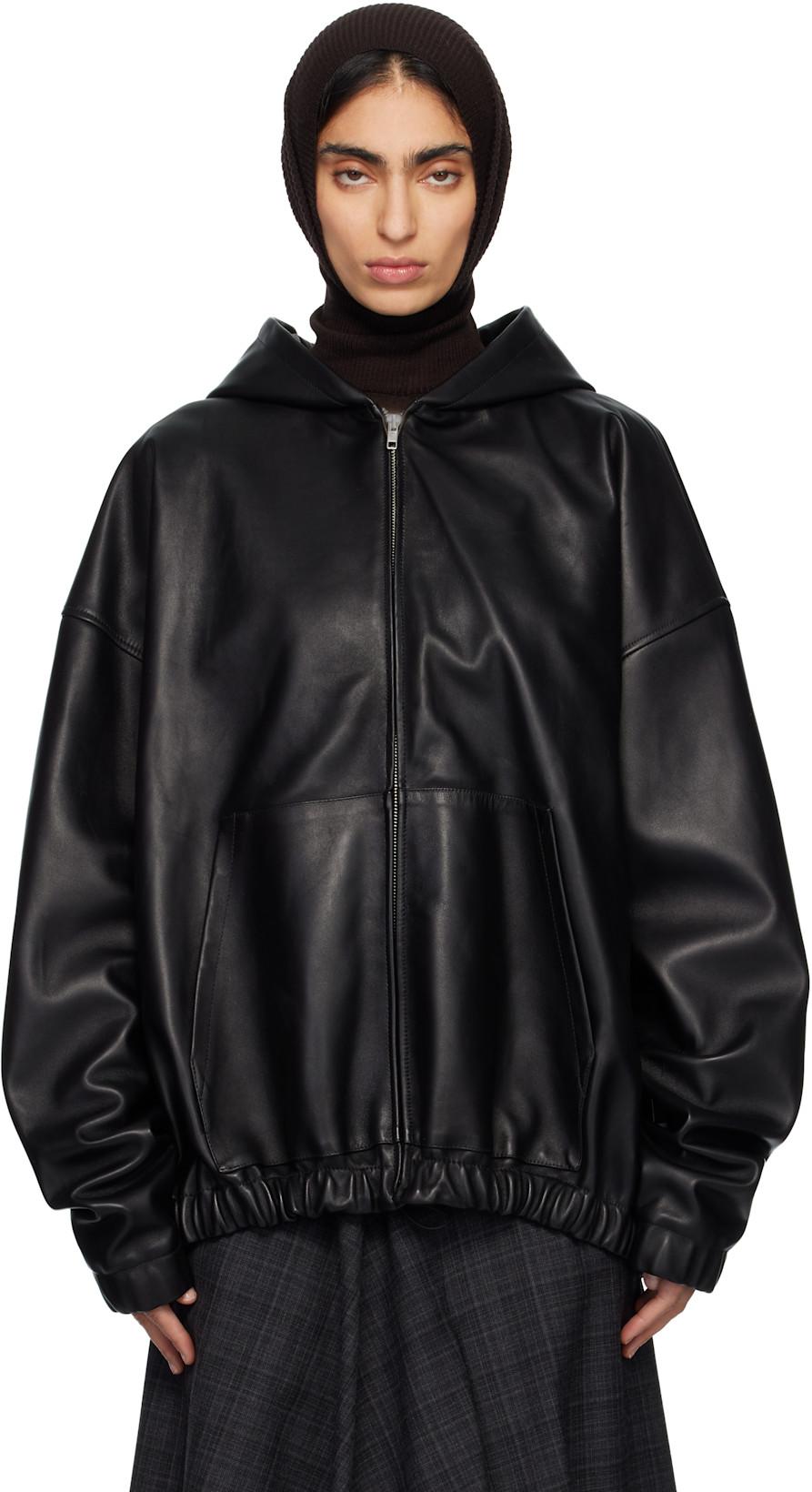 Black Leather Hoodie Jacket by MARIE ADAM-LEENAERDT