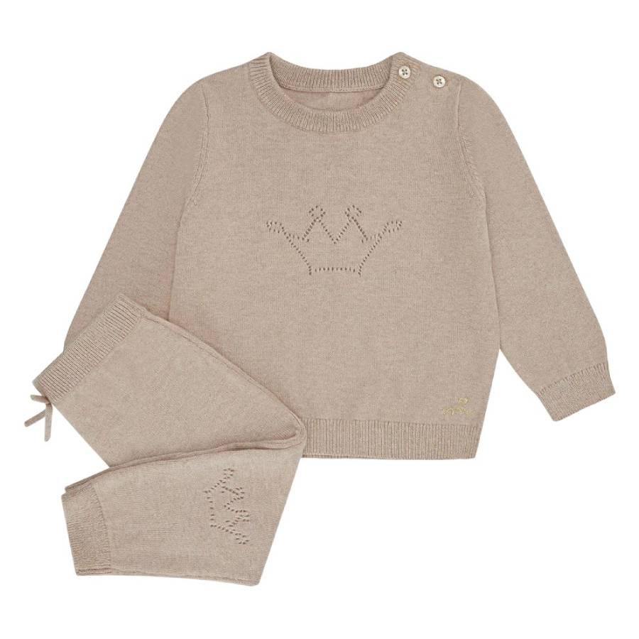 Marie Chantal Toddler Biscuit Pointelle Crown Embroidered Set by MARIE CHANTAL