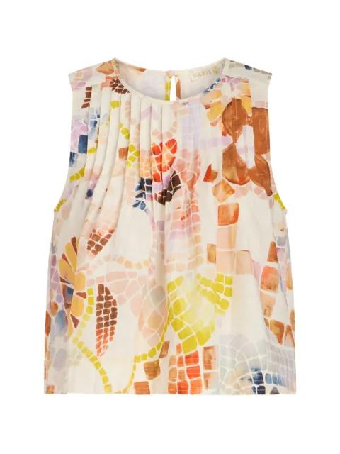 Letta mosaic-print pleated top by MARIE OLIVER