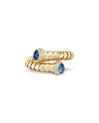 Blue Sapphire Cabochon & Diamond Pav&eacute; Bypass Ring in 18K Yellow Gold by MARINA B