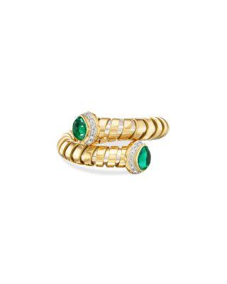 Emerald Cabochon & Diamond Pav&eacute; Bypass Ring in 18K Yellow Gold by MARINA B