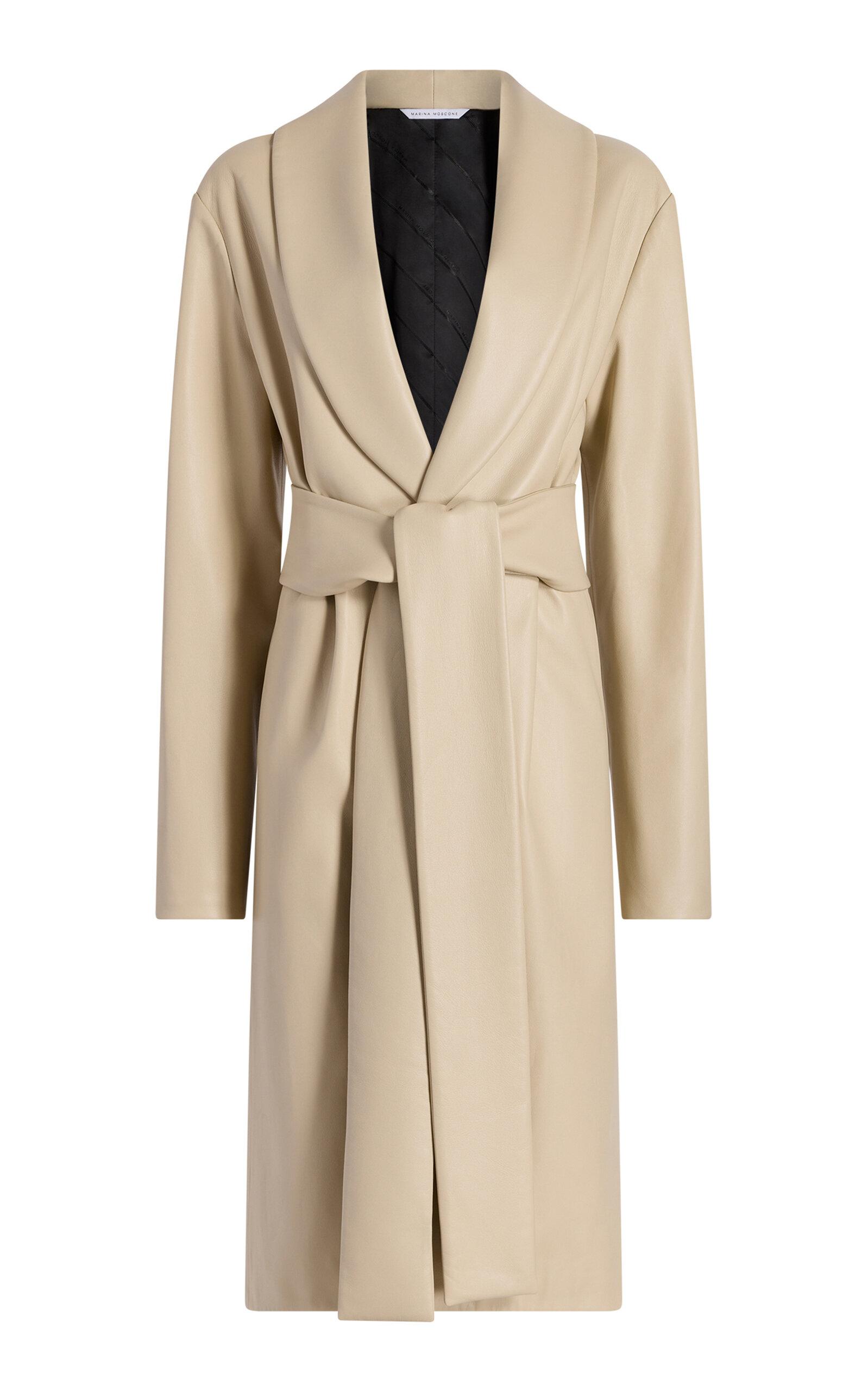 Marina Moscone Belted Robe de Chambre Leather Coat - Moda Operandi by MARINA MOSCONE