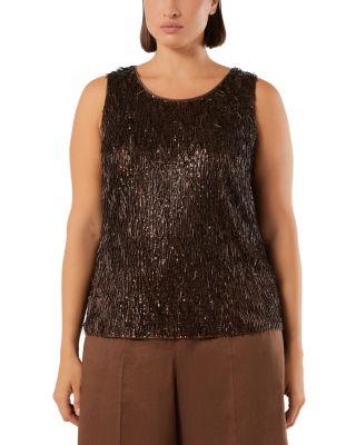 Mrncelebre Cocoa Sequin Embroidered Tulle Top by MARINA RINALDI