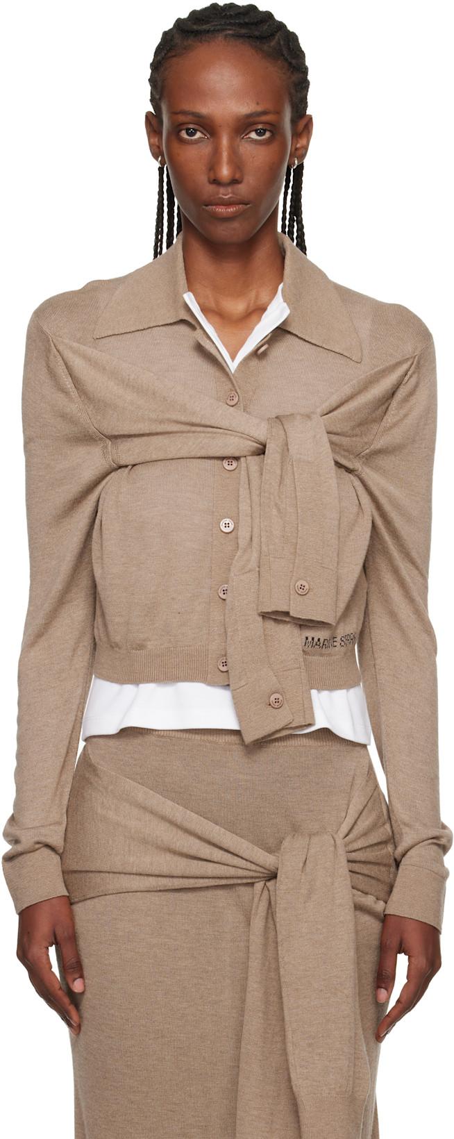 Beige Hybrid Knit Wrapped Cardigan by MARINE SERRE