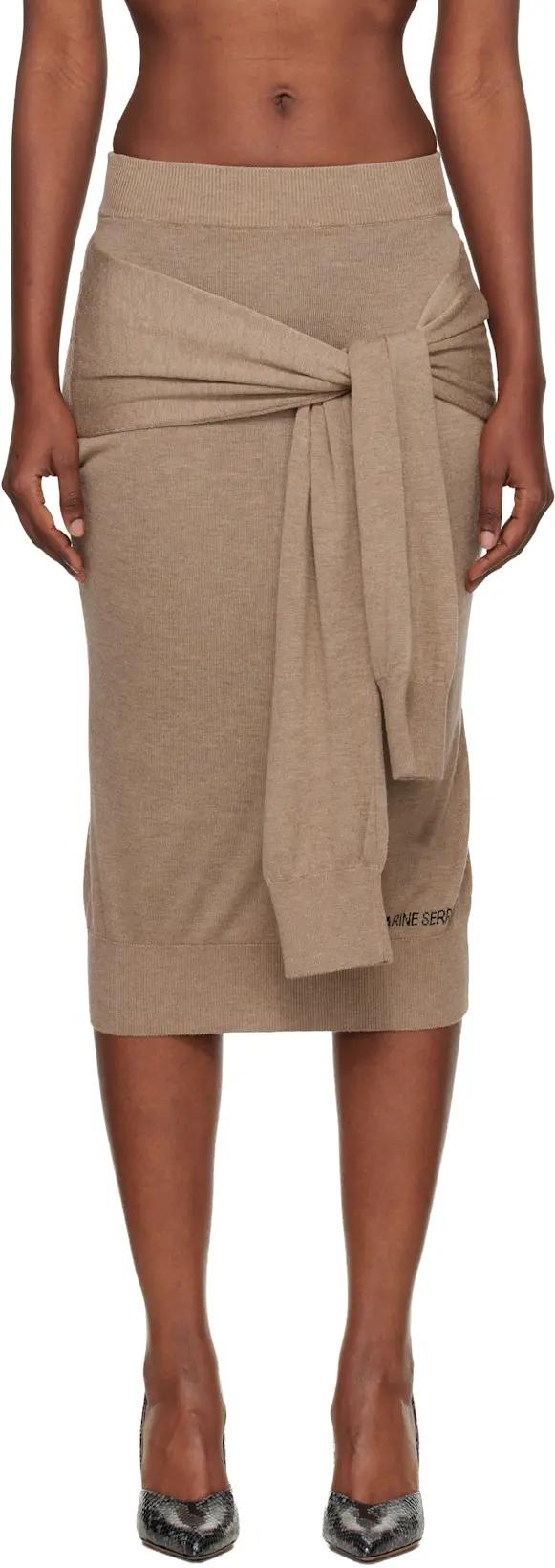 Beige Hybrid Knit Wrapped Midi Skirt by MARINE SERRE