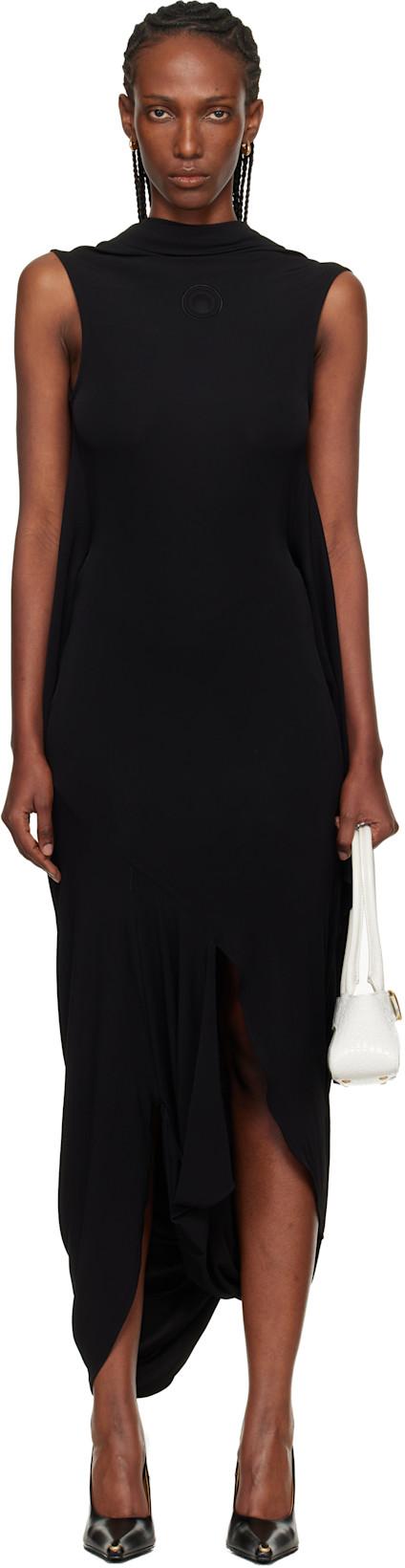 Black Draped Jersey Sleeveless Open-Back Maxi Dress by MARINE SERRE
