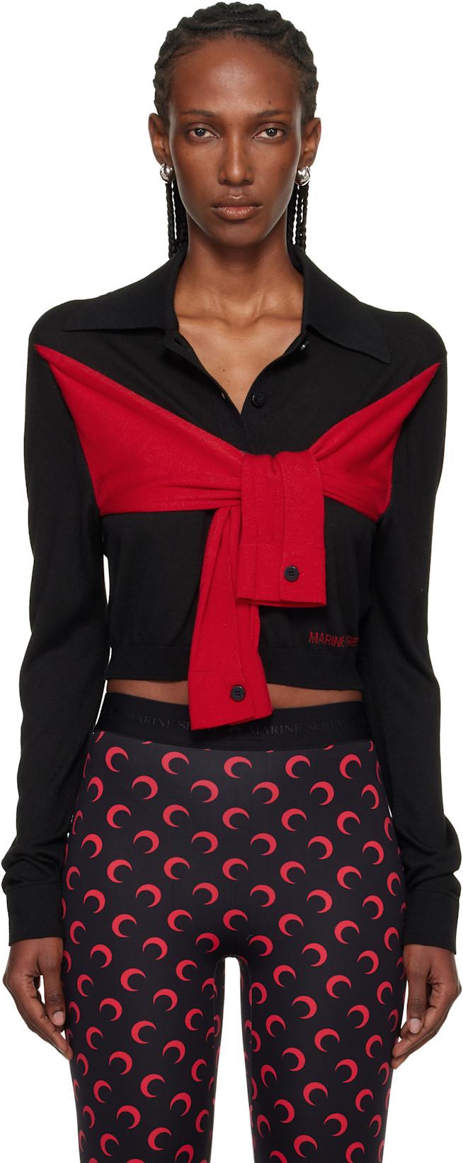 Black Hybrid Knit Wrapped Cardigan by MARINE SERRE