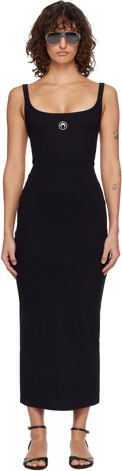 Black Moon Logo Ribbed Jersey Maxi Dress by MARINE SERRE