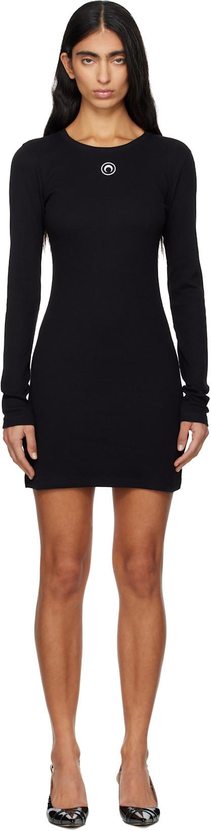 Black Moon Logo Ribbed Jersey Minidress by MARINE SERRE