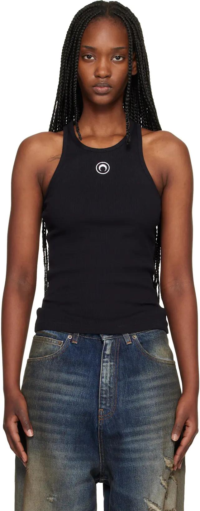 Black Moon Logo Ribbed Jersey Tank Top by MARINE SERRE
