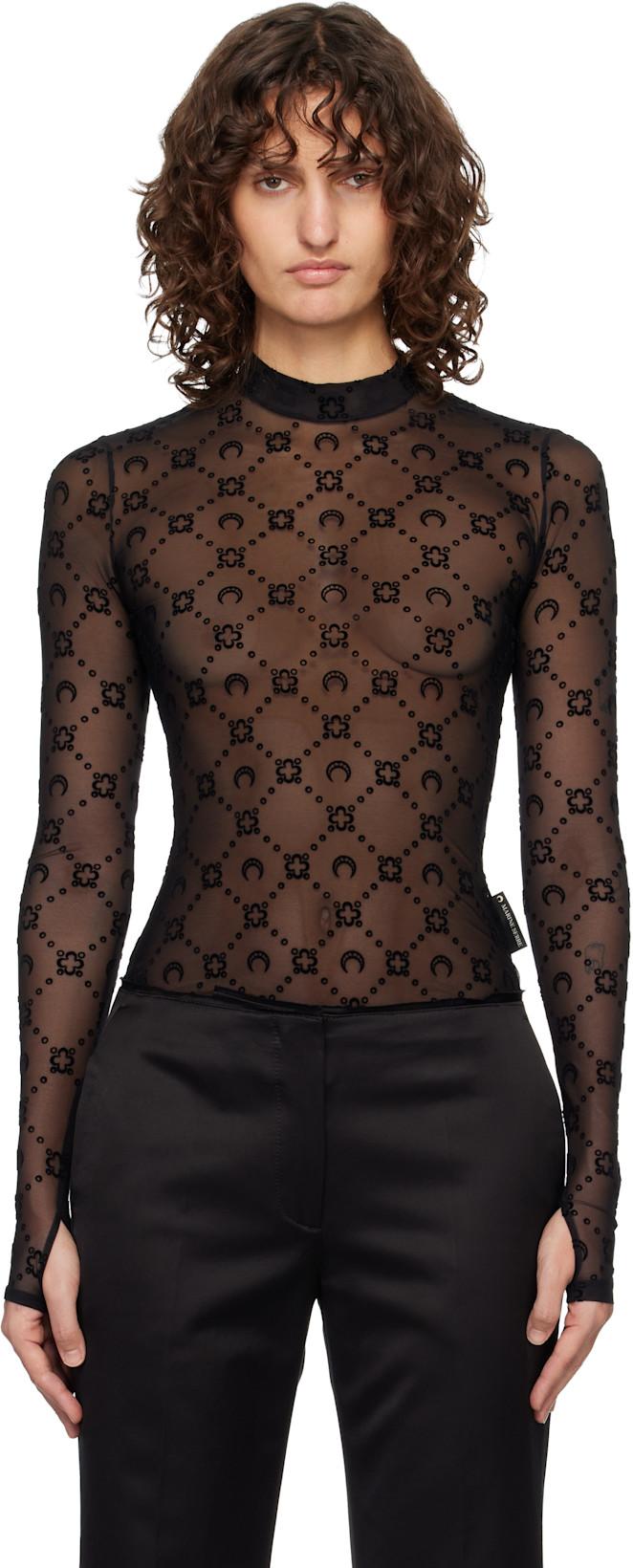 Black Moonogram Mesh Flock Second Skin Top by MARINE SERRE
