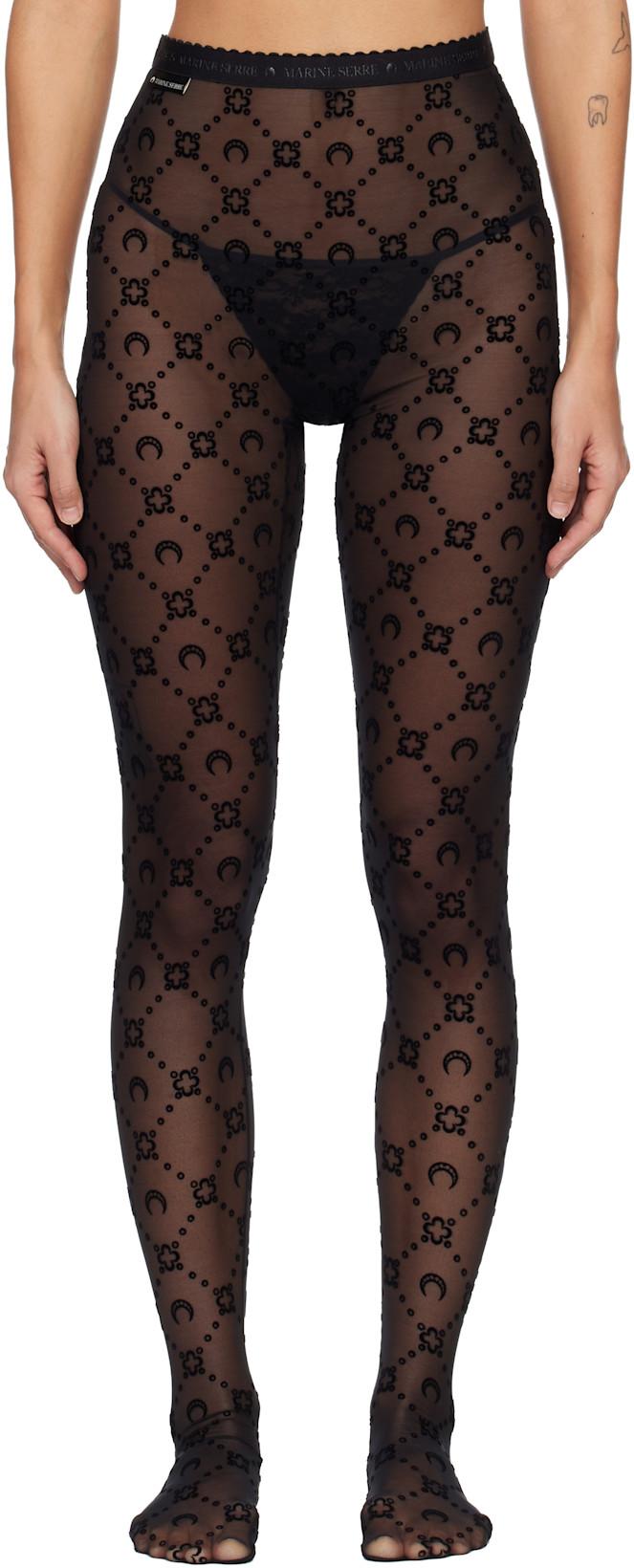 Black Moonogram Mesh Flock Tights by MARINE SERRE