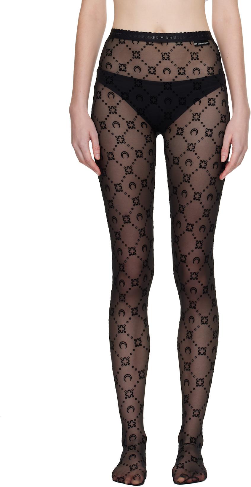 Black Recycled Mesh Flock Tights by MARINE SERRE