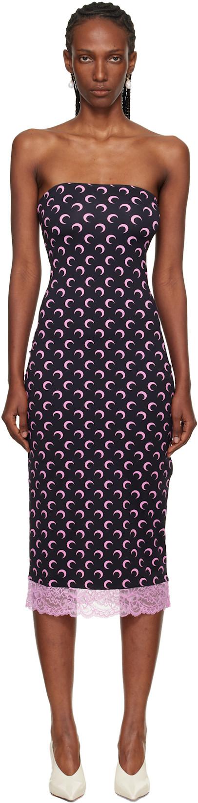 Black Recycled Moon Jersey Bustier Midi Dress by MARINE SERRE