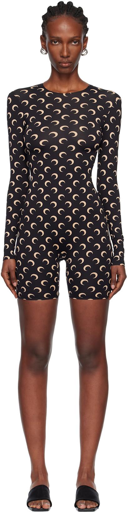 Black Recycled Moon Jersey Short Catsuit by MARINE SERRE