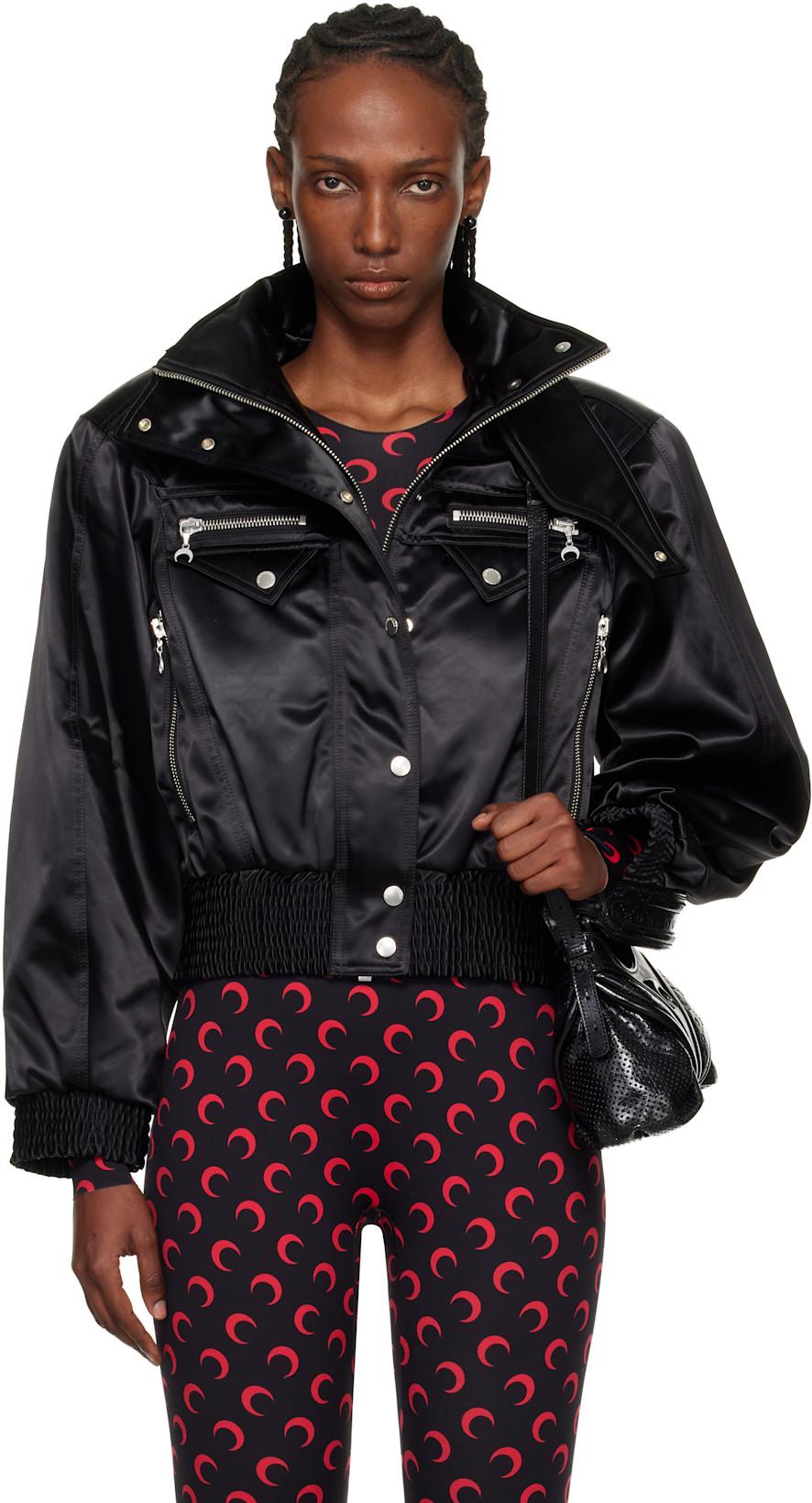Black Satin Nylon Bomber Jacket by MARINE SERRE