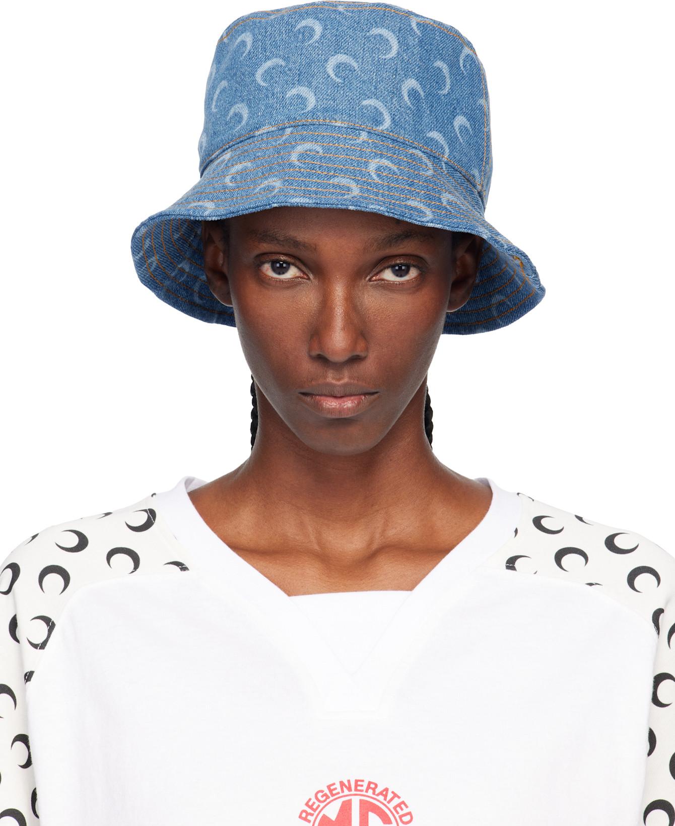 Blue Moon Laser Denim Bucket Hat by MARINE SERRE Blue Moon Laser Denim Bucket Hat by MARINE SERRE