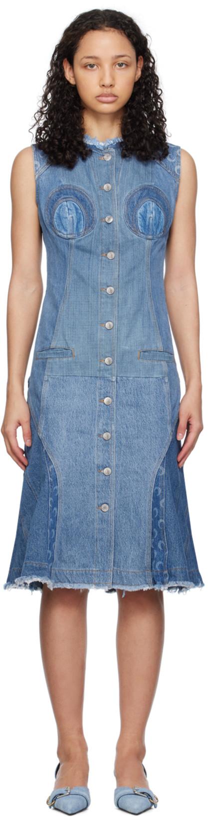 Blue Regenerated Denim Midi Dress by MARINE SERRE