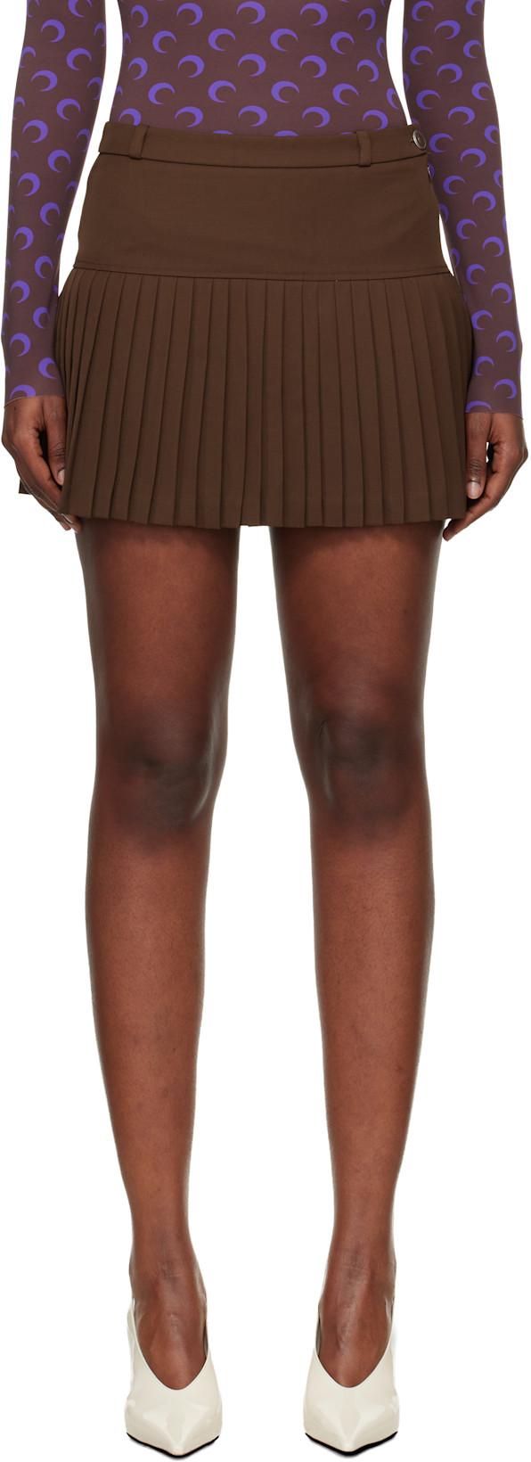 Brown Virgin Wool Stretch Twill Miniskirt by MARINE SERRE