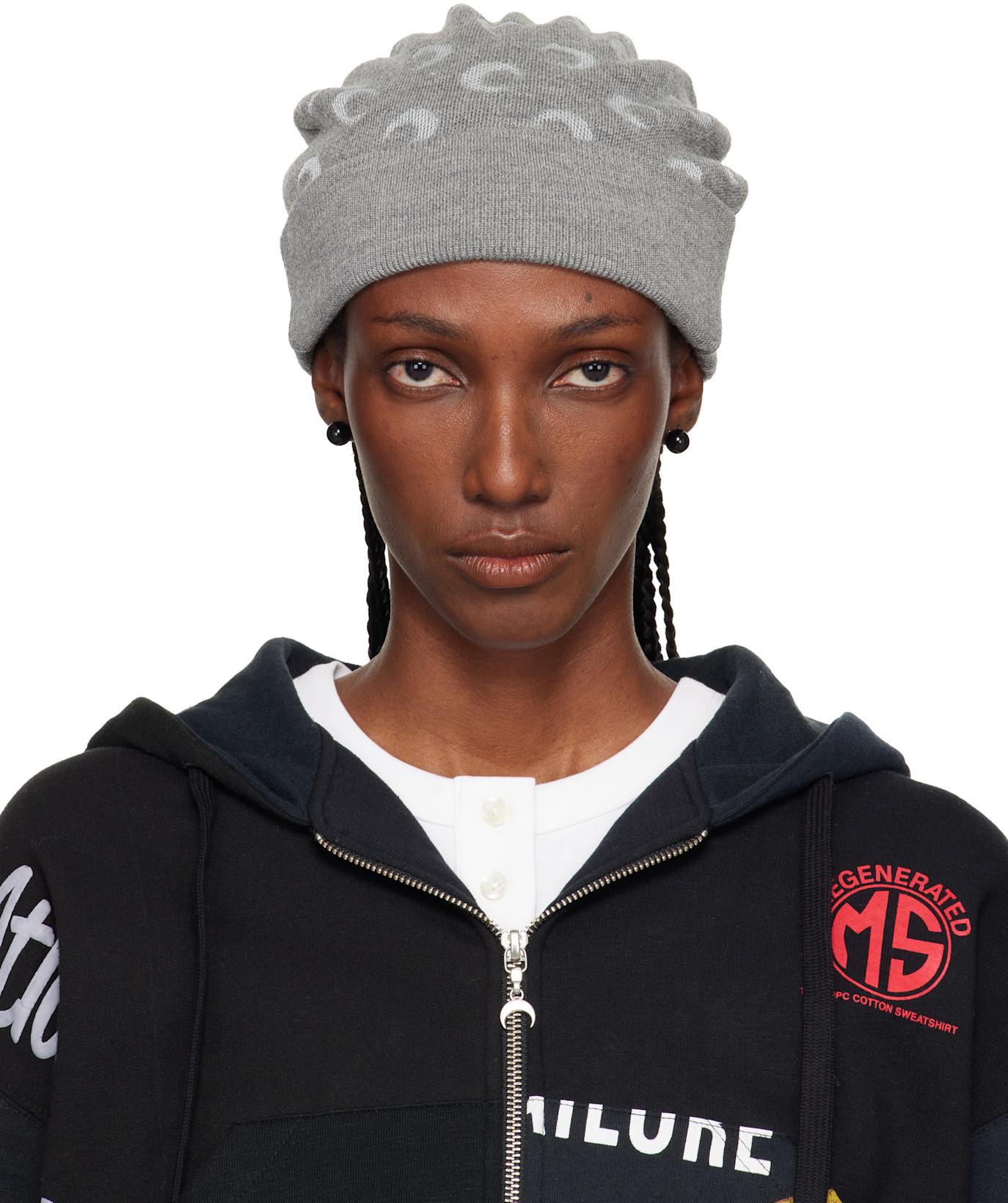 Gray Moon Jacquard Knit Beanie by MARINE SERRE