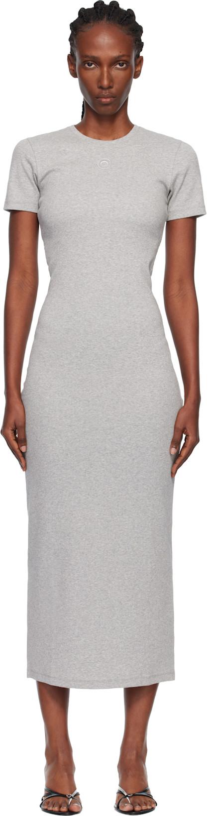 Gray Moon Logo Ribbed Jersey Tube Maxi Dress by MARINE SERRE