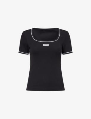 Logo-Patch Square-Neck Stretch-Cotton Top by MARINE SERRE