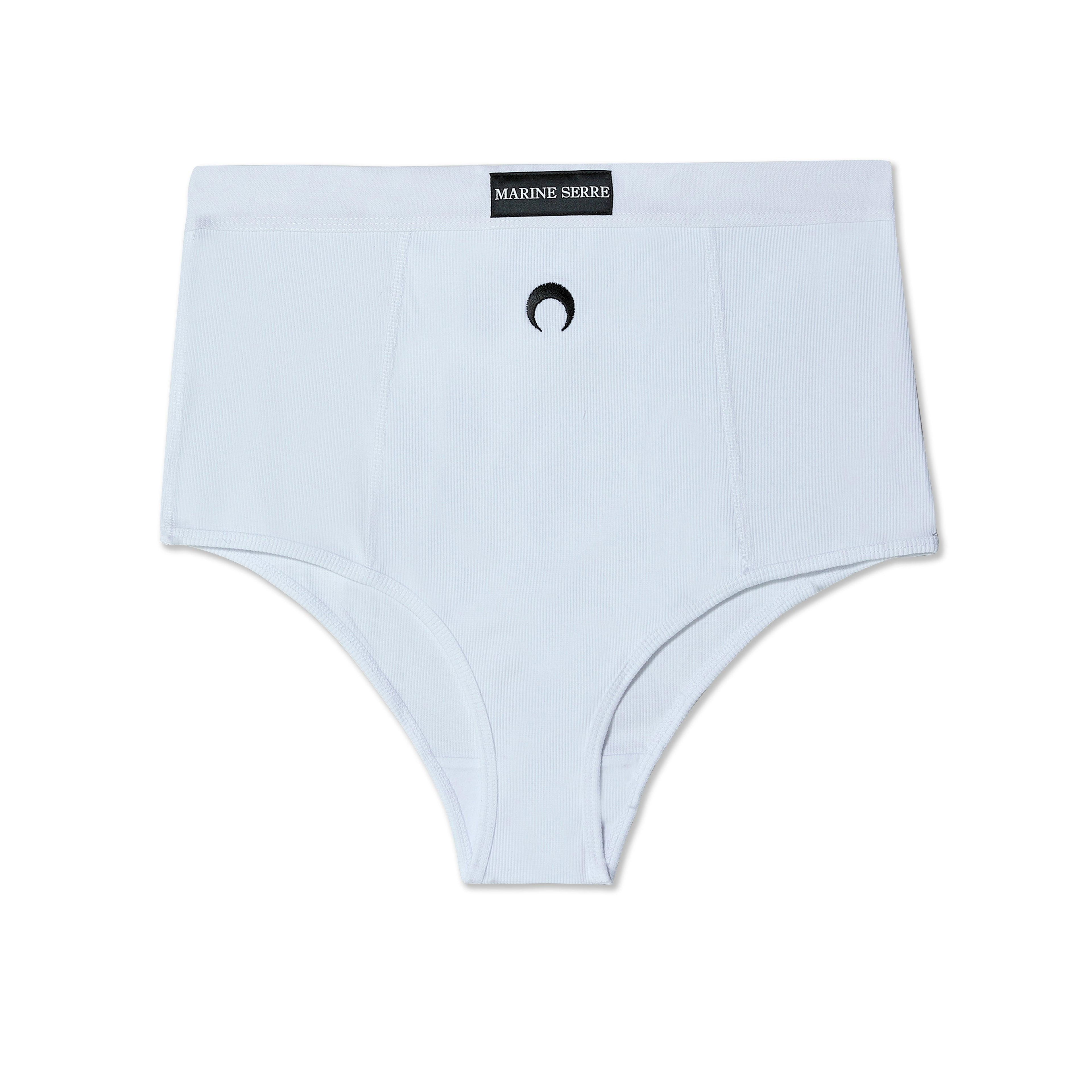 Marine Serre Ribbed Cotton Branded Panties (White) by MARINE SERRE