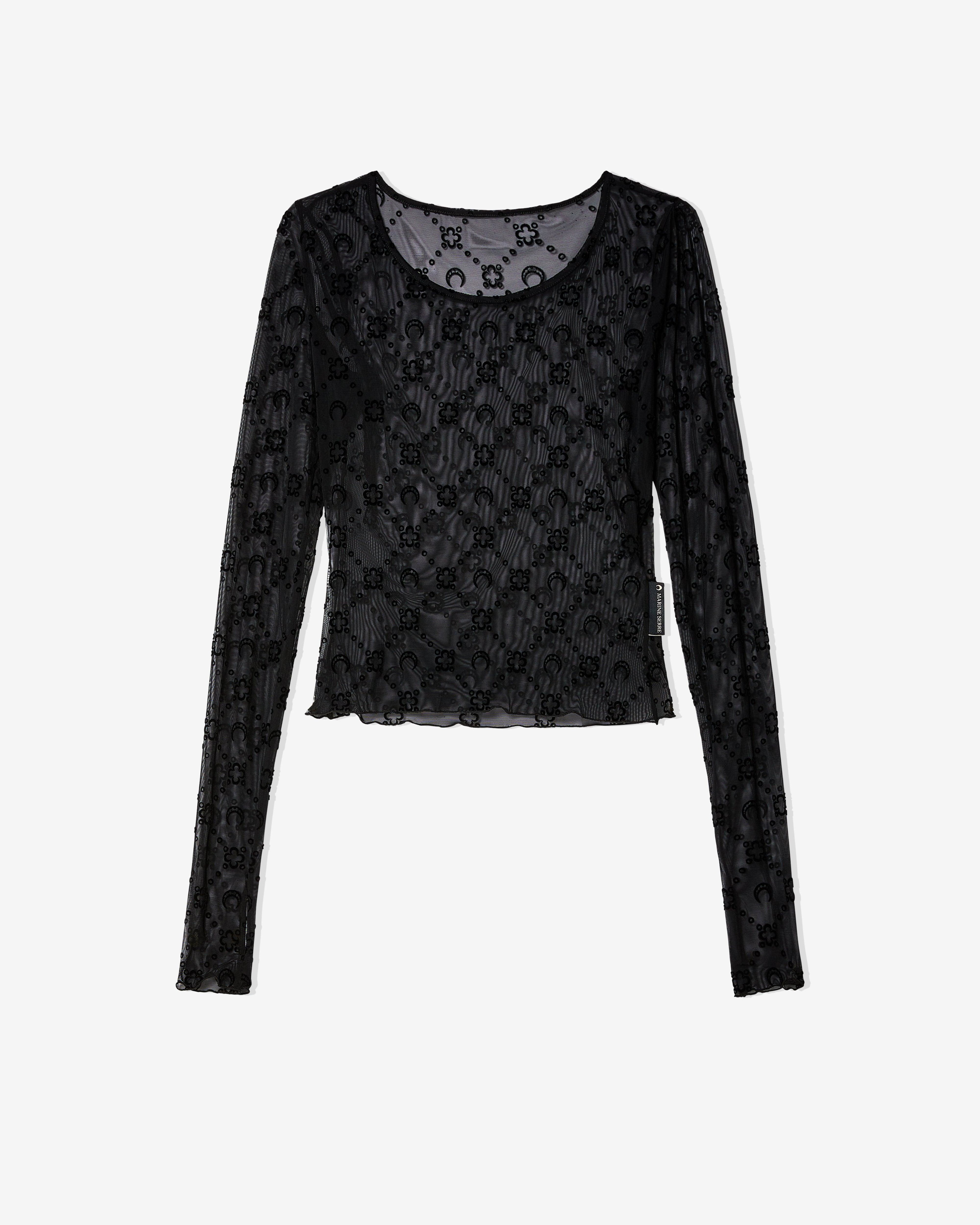 Marine Serre - Women's Moonogram Mesh Flock Second Skin Top - (Black) by MARINE SERRE