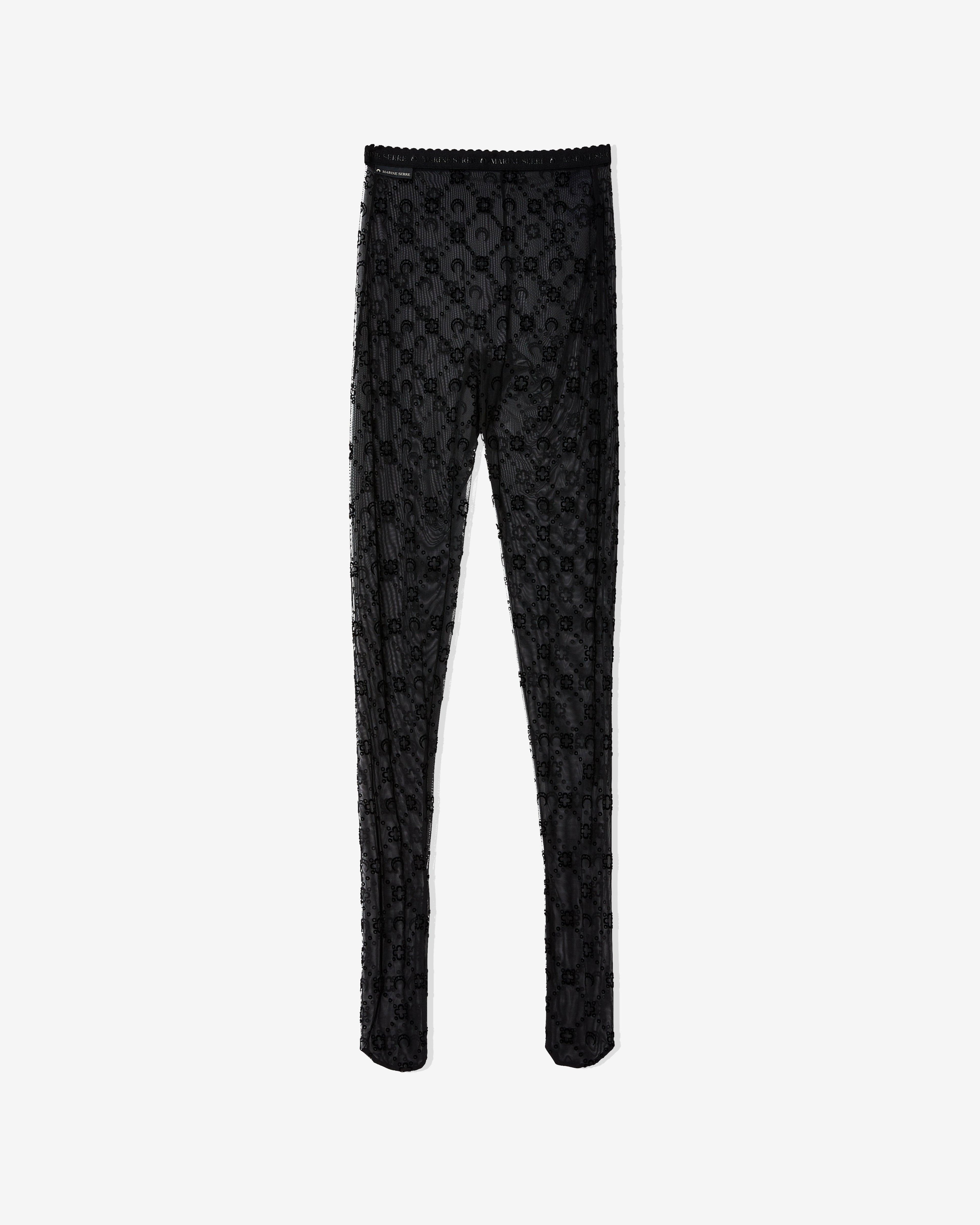 Marine Serre - Women's Moonogram Mesh Flock Tights - (Black) by MARINE SERRE