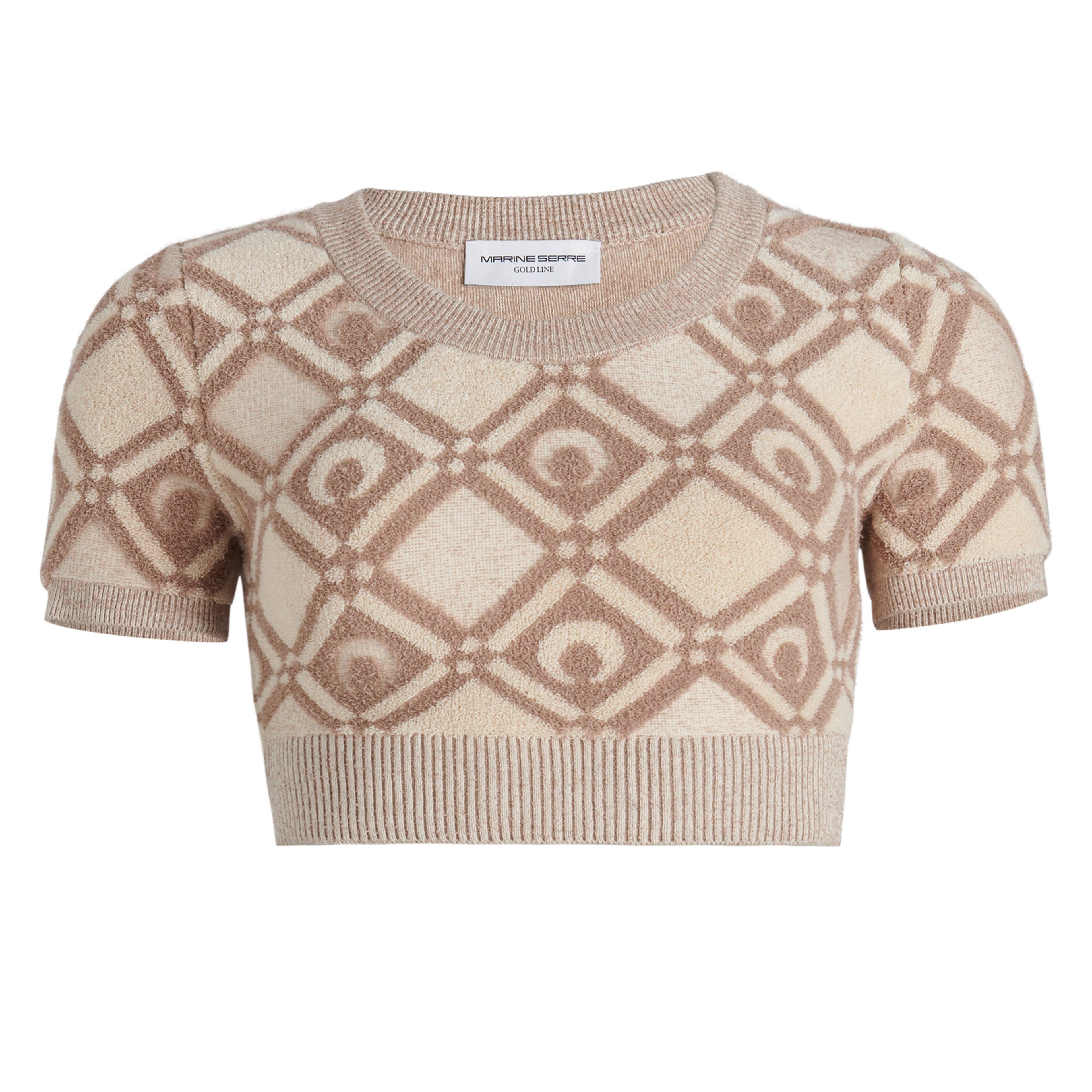 Marine Serre - Women’s Pointelle Knitted Crop Top - (Beige) by MARINE SERRE