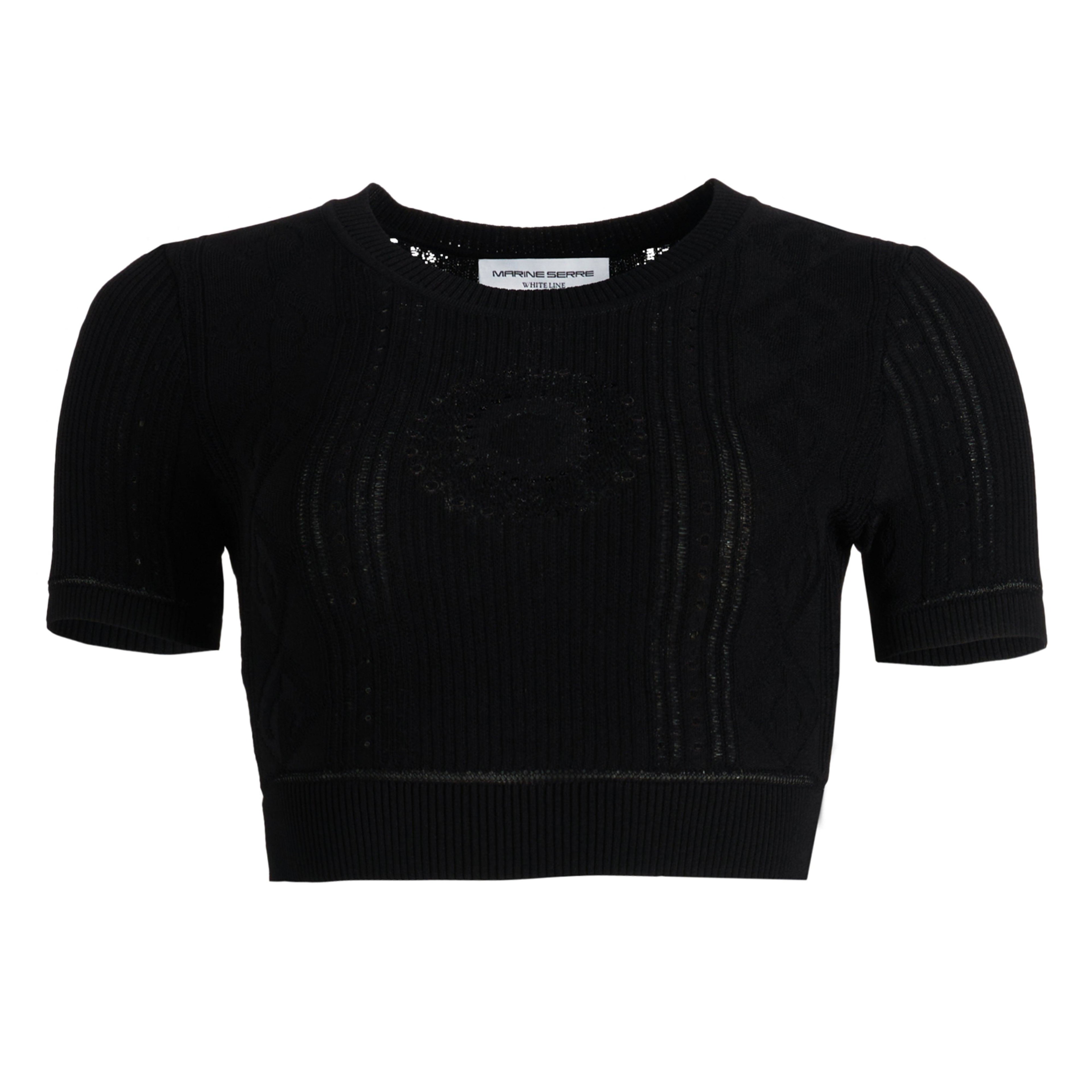 Marine Serre - Women's Pointelle Knitted Crop Top - (Black) by MARINE SERRE