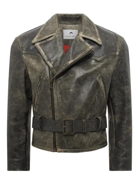 Moon belted leather biker jacket by MARINE SERRE