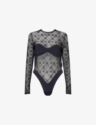 Moonogram Flock Mesh Bodysuit Top by MARINE SERRE
