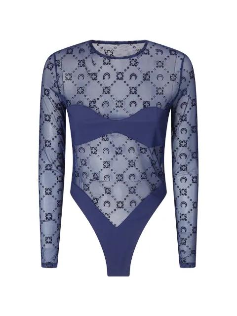 Moonogram flock-print mesh bodysuit by MARINE SERRE