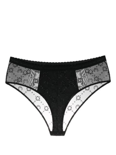 Moonogram-flocked mesh briefs by MARINE SERRE