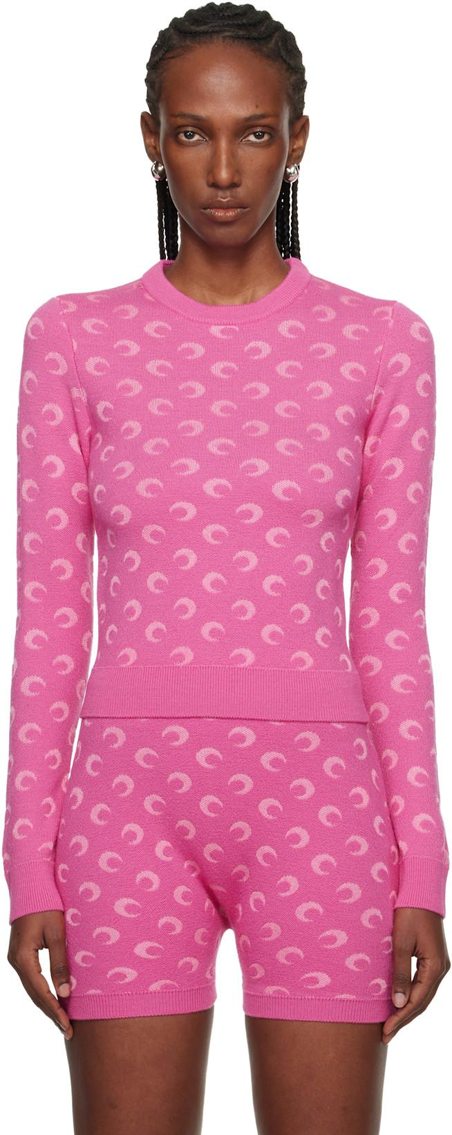 Pink Moon Jacquard Knit Fitted Crewneck Sweater by MARINE SERRE