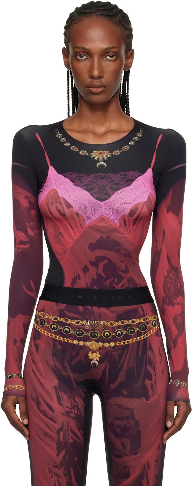 Red & Black Wet Nuisette Printed Jersey LS T-shirt by MARINE SERRE