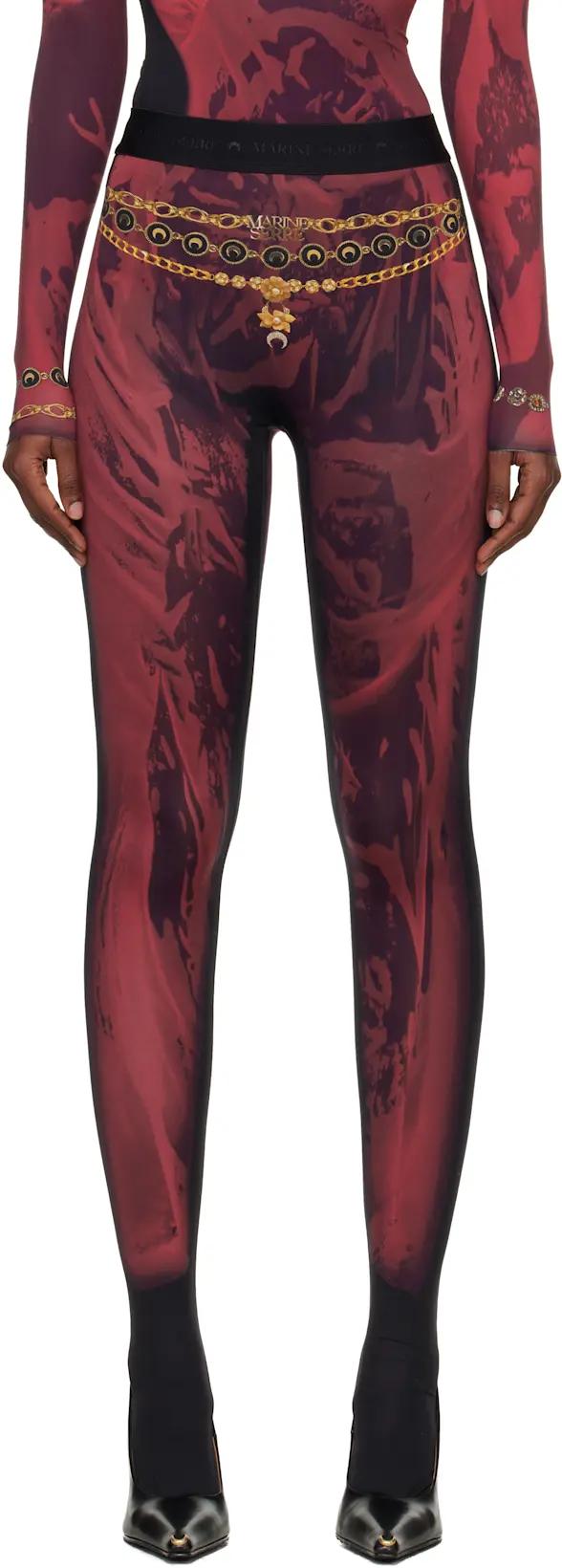 Red & Black Wet Nuisette Printed Jersey Leggings by MARINE SERRE