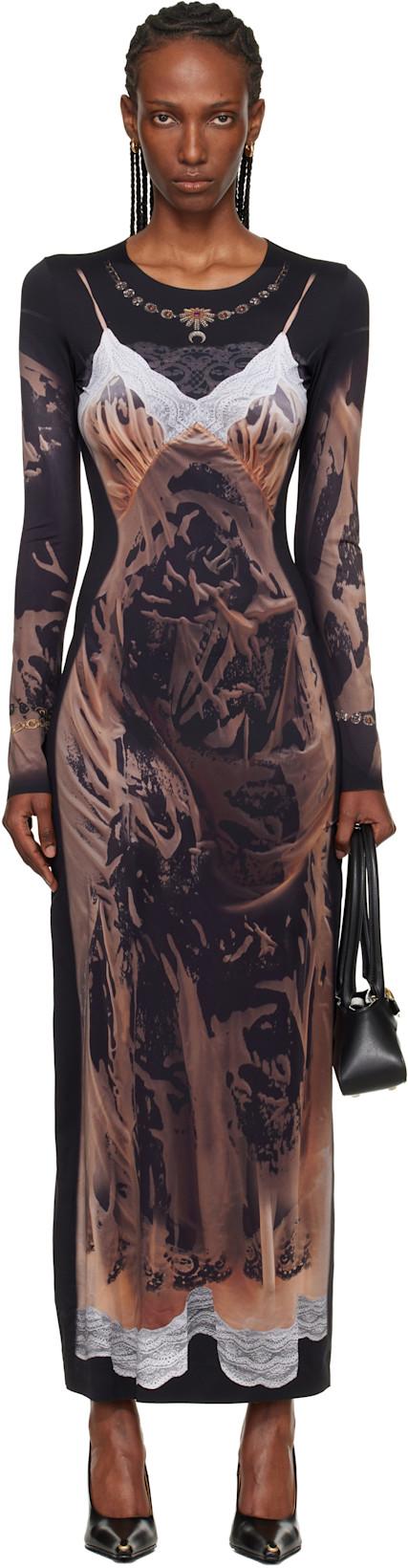 SSENSE Exclusive Black Wet Nuisette Printed Jersey LS Maxi Dress by MARINE SERRE
