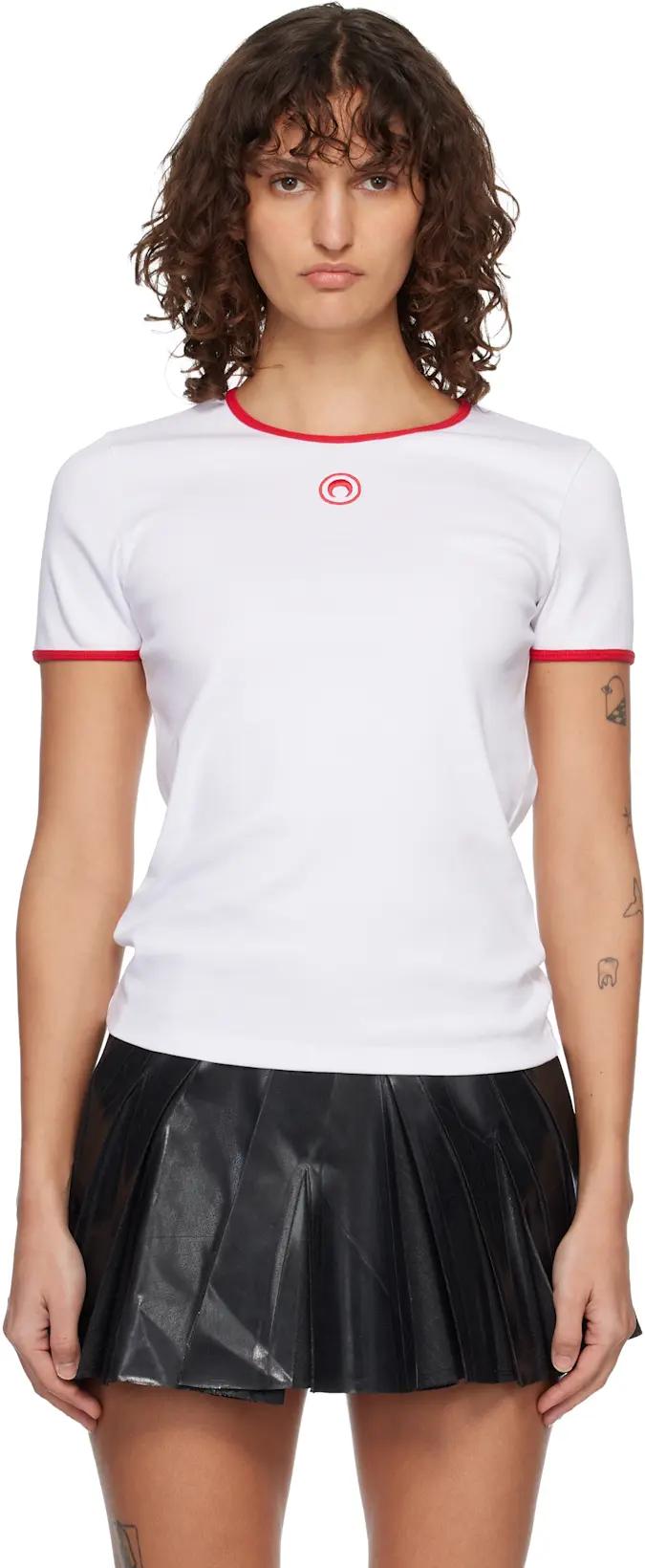 White Moon Logo Bicolor Baby Fit T-shirt by MARINE SERRE